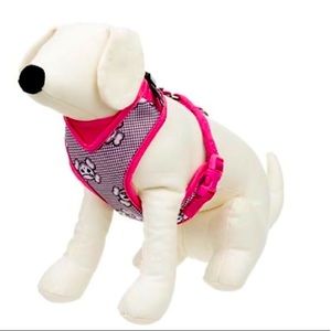 Petco Adjustable Pink Mesh Dog Harness With Black Skulls And Gingham Print